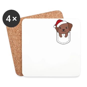 Fröhliche Weinachten süßer Labrador Brusttasche - Untersetzer (4er-Set) - Weiß - Vorne