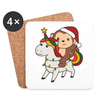 Licorne de Noël Singe Joyeux Noël Licorne - Dessous de verre (lot de 4) - blanc - Devant