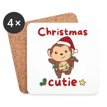 Singe de Noël Singes Mignon de Noël - Dessous de verre (lot de 4) - blanc - Devant