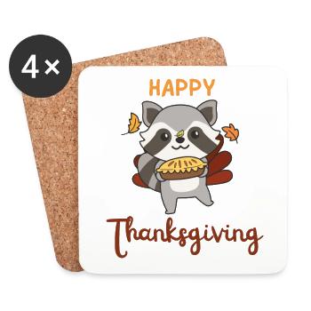 thanksgiving day outfits turkey raccoon with pie - Coasters (set of 4) - white - Front