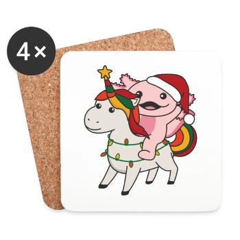 Noël Axolotl Joyeux Noël Licorne - Dessous de verre (lot de 4) - blanc - Devant