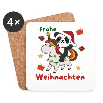 Weihnachts Einhorn Panda frohe Weihnachten Einhorn - Untersetzer (4er-Set) - Weiß - Vorne