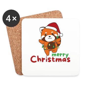 Red Panda Merry Christmas Winter Red Panda - Coasters (set of 4) - white - Front