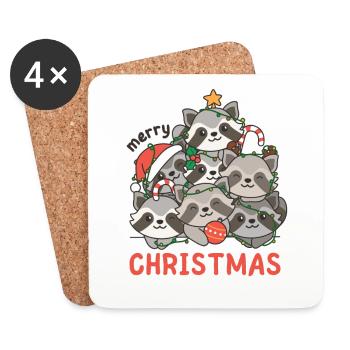 Raccoon Christmas Tree Merry Christmas - Coasters (set of 4) - white - Front