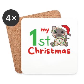 Cat Christmas Cats my 1st Christmas - Coasters (set of 4) - white - Front