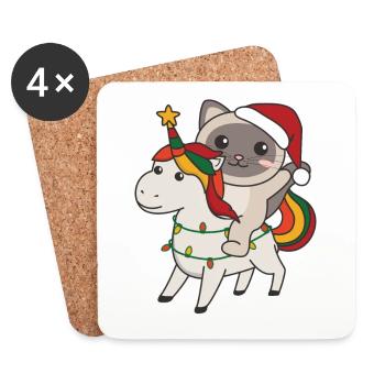 Christmas Unicorn Cat Merry Christmas Unicorn - Coasters (set of 4) - white - Front