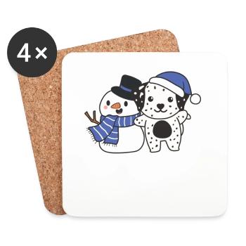 Dalmatians with snowman in winter for Christmas - Coasters (set of 4) - white - Front
