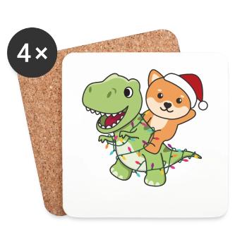 Shiba Inu Trex Noël Neige Hiver Animaux - Dessous de verre (lot de 4) - blanc - Devant