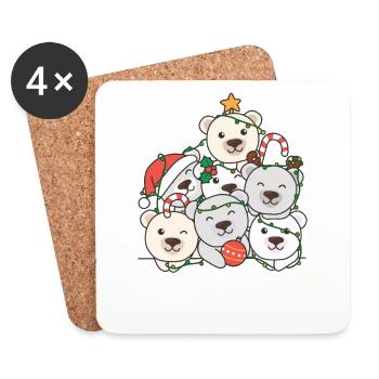 Arbre de Noël de l’ours polaire Drôle d’animal de Noël - Dessous de verre (lot de 4) - blanc - Devant