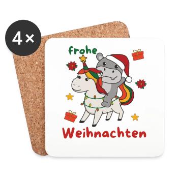 Weihnachts Einhorn Hippo frohe Weihnachten Einhorn - Untersetzer (4er-Set) - Weiß - Vorne