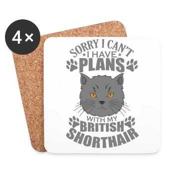 Je ne peux pas avoir de plans avec mon British Shorthair - Dessous de verre (lot de 4) - blanc - Devant