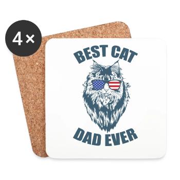 Best Cat Dad ever Maine Coon USA Flag America - Coasters (set of 4) - white - Front