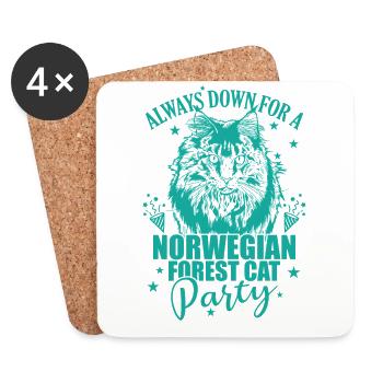 Toujours prêt pour une fête des chats de la forêt norvégienne - Dessous de verre (lot de 4) - blanc - Devant