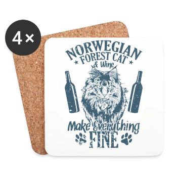 Le chat de la forêt norvégienne et le vin rendent tout bien - Dessous de verre (lot de 4) - blanc - Devant