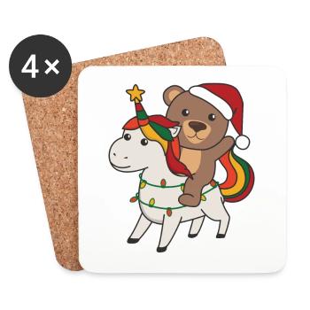 Licorne de Noël Ours Joyeux Noël Licorne - Dessous de verre (lot de 4) - blanc - Devant