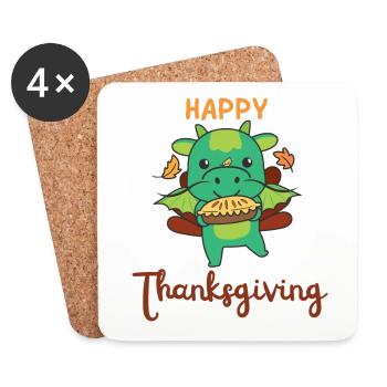 Tenues du jour de Thanksgiving Dragon de dinde avec tarte - Dessous de verre (lot de 4) - blanc - Devant