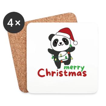Panda Joyeux Noël Animaux d’hiver Pandas - Dessous de verre (lot de 4) - blanc - Devant