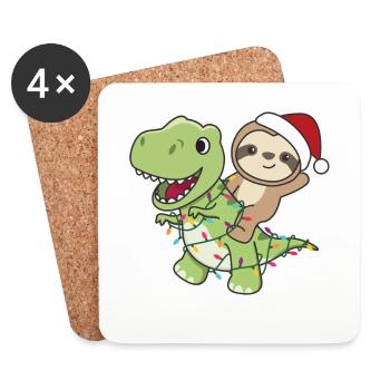 Sloth Trex Noël Neige Hiver Animaux - Dessous de verre (lot de 4) - blanc - Devant