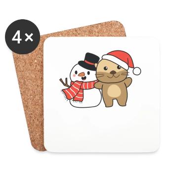 Loutre avec bonhomme de neige en hiver pour Noël - Dessous de verre (lot de 4) - blanc - Devant