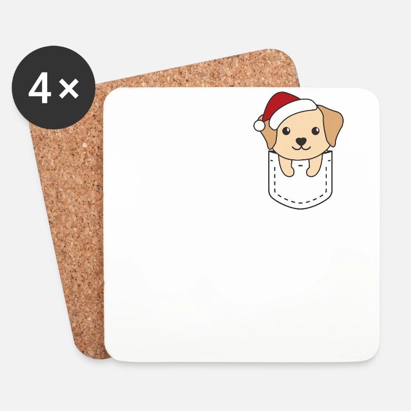 Fröhliche Weinachten süßer Labrador Brusttasche - Untersetzer (4er-Set) - Weiß