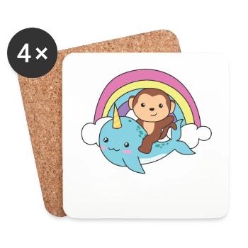 Narwal Affe ozean einhorn kawaii Regenbogen - Untersetzer (4er-Set) - Weiß - Vorne