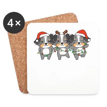 Berger australien Noël Chiens mignons - Dessous de verre (lot de 4) - blanc - Devant