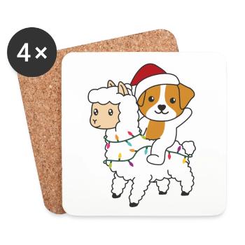 Jack Russell Lama Noël Neige Hiver Animaux - Dessous de verre (lot de 4) - blanc - Devant
