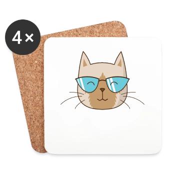Siamese Cat mit Sonnenbrille Haustier - Untersetzer (4er-Set) - Weiß - Vorne