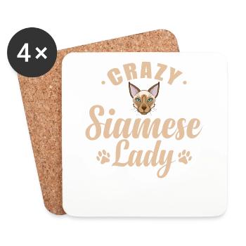 Crazy Siamese Cat Lady Pet Cat - Coasters (set of 4) - white - Front