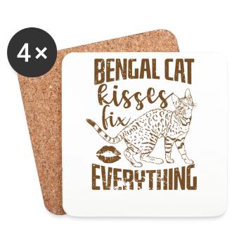 Bengal Cat Kisses fix everything Hauskatze - Untersetzer (4er-Set) - Weiß - Vorne