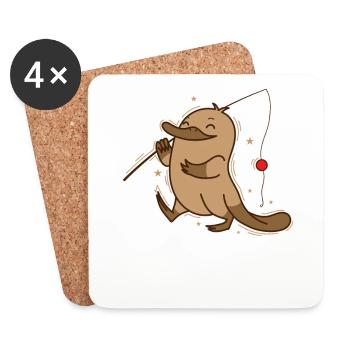 Platypus goes fishing Australia animal - Coasters (set of 4) - white - Front