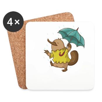Platypus with umbrella in the rain Australia - Coasters (set of 4) - white - Front