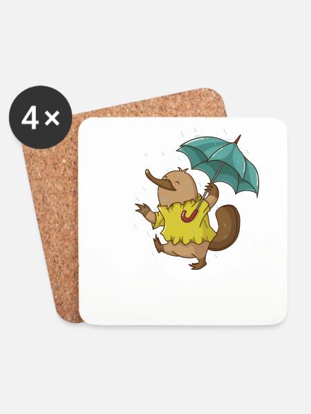 Schnabeltier mit Regenschirm im Regen Australien - Untersetzer (4er-Set) - Weiß