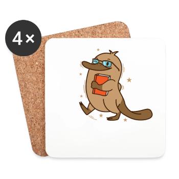 Ornithorynque rusé avec livre et lunettes - Dessous de verre (lot de 4) - blanc - Devant