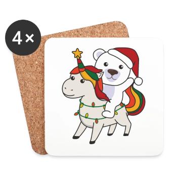 Licorne de Noël Ours polaire Joyeux Noël Licorne - Dessous de verre (lot de 4) - blanc - Devant
