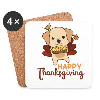 Tenue de thanksgiving Day dinde Labrador avec tarte - Dessous de verre (lot de 4) - blanc - Devant