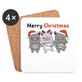Rhino Merry Christmas Cute Animals - Coasters (set of 4) - white - Front
