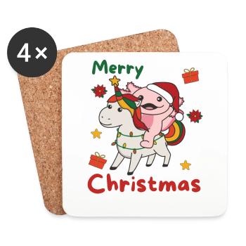 Noël Axolotl Joyeux Noël Licorne - Dessous de verre (lot de 4) - blanc - Devant
