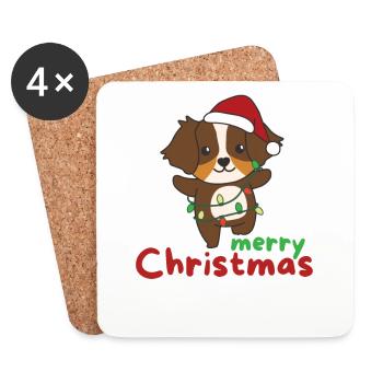 Berger australien Joyeux animaux de Noël - Dessous de verre (lot de 4) - blanc - Devant