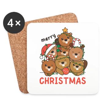 Castor Arbre de Noël Joyeux Noël - Dessous de verre (lot de 4) - blanc - Devant