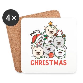 Arbre de Noël de l’ours polaire Joyeux Noël - Dessous de verre (lot de 4) - blanc - Devant