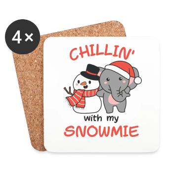 Elephant Chillin avec mon bonhomme de neige - Dessous de verre (lot de 4) - blanc - Devant