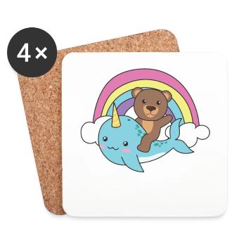 Narwhal Bear Ocean Unicorn kawaii Rainbow - Coasters (set of 4) - white - Front