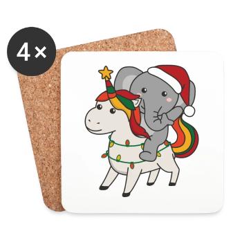 Éléphant de Noël Joyeux Noël Licorne - Dessous de verre (lot de 4) - blanc - Devant