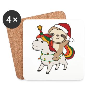 Christmas Sloth Merry Christmas Unicorn - Coasters (set of 4) - white - Front