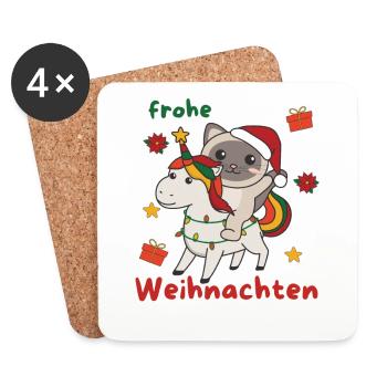 Weihnachts Einhorn Katze frohe Weihnachten Einhorn - Untersetzer (4er-Set) - Weiß - Vorne