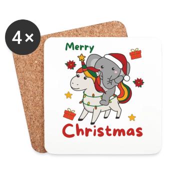 Éléphant de Noël Joyeux Noël Licorne - Dessous de verre (lot de 4) - blanc - Devant