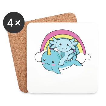 Narwal Axolotl ozean einhorn kawaii Regenbogen - Untersetzer (4er-Set) - Weiß - Vorne