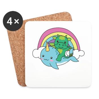 Narwhal Dragon Ocean Unicorn kawaii Rainbow - Coasters (set of 4) - white - Front