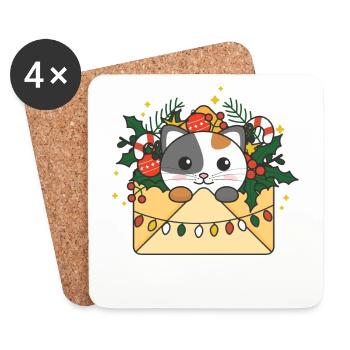 Katze Weihnachten Brief Winter Tiere Katzen - Untersetzer (4er-Set) - Weiß - Vorne